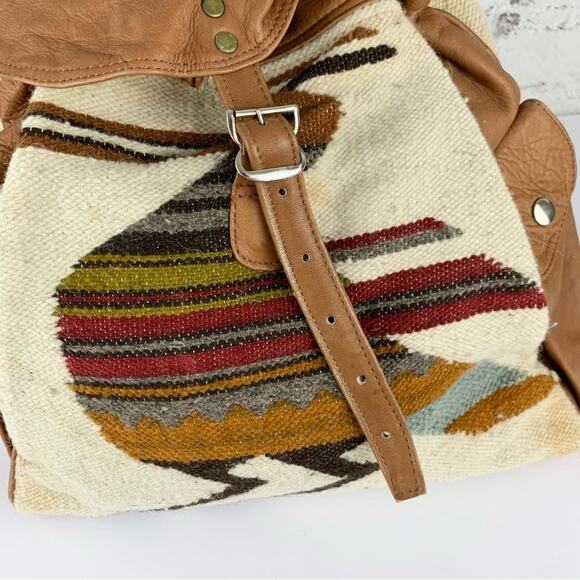 VTG Tapestry Kilim Bird Animal Drawstring Leather Backpack Tapestry Backpack main image 10